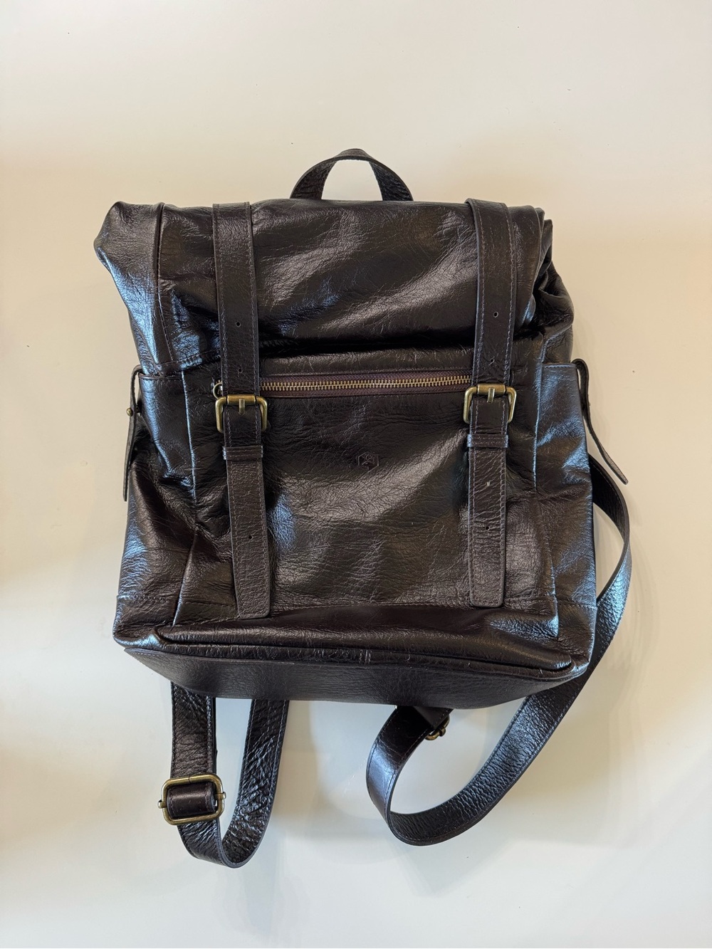 Valentino In Pel Men's Dark Brown Leather Roll-Top Backpack